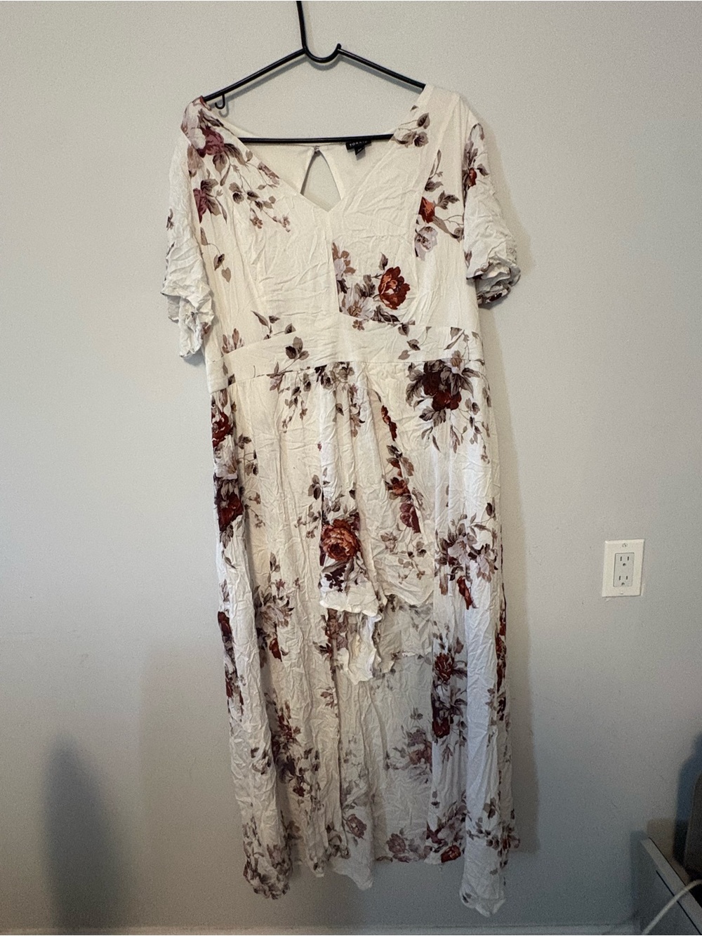 Ivory Floral Romper with Maxi Skirt Overlay - Picture 4 of 5